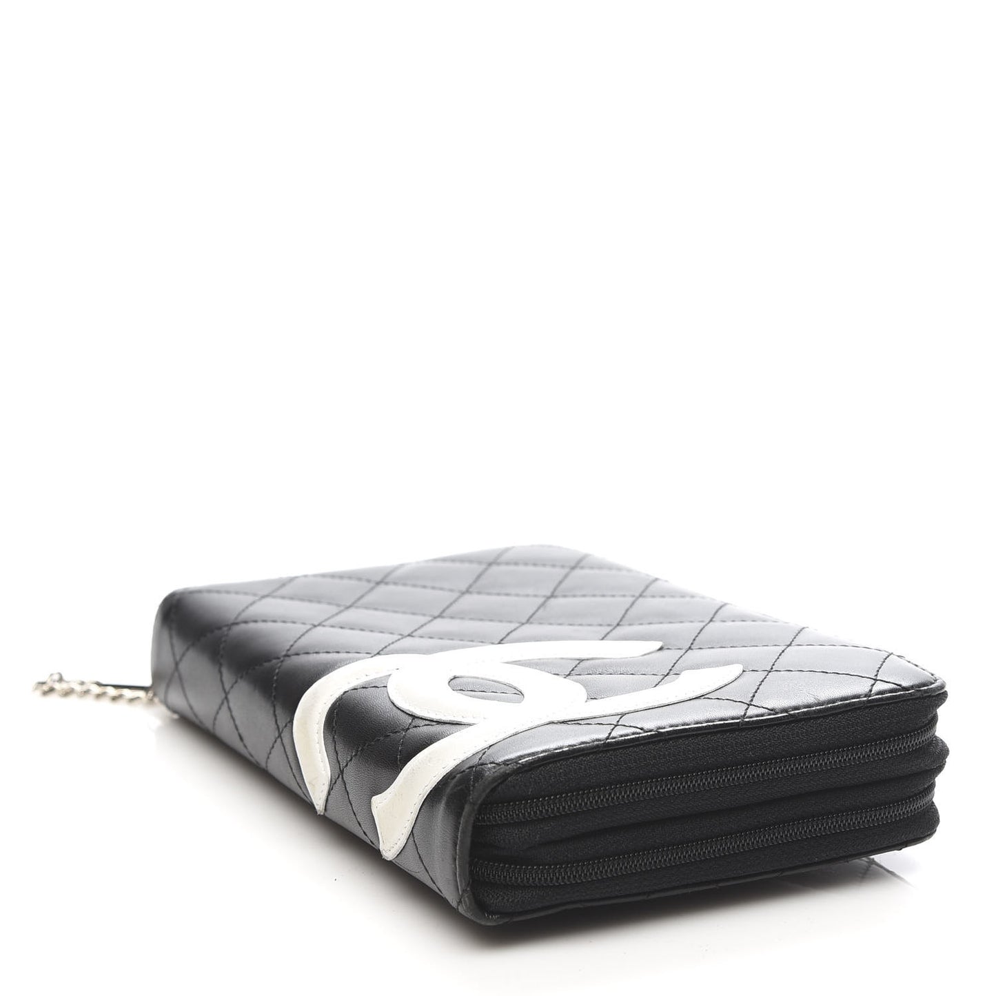 Calfskin Cambon Zip Around Organizer Wallet Black White