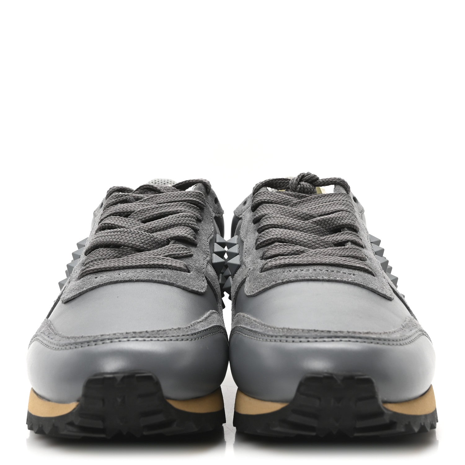 Valentino Garavani Calfskin Suede Rockstud Sneakers 35.5 Grey 5 of 16
