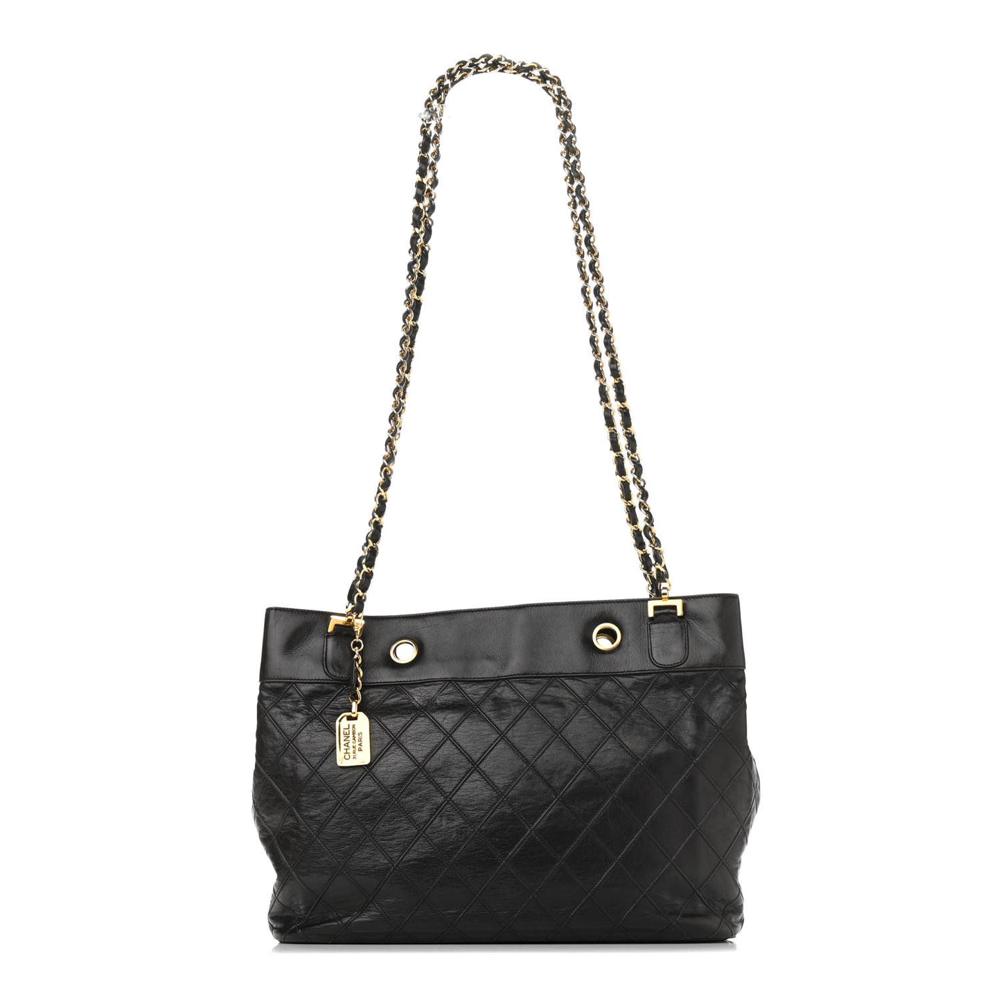 Lambskin Stitched Shopper Tote Black