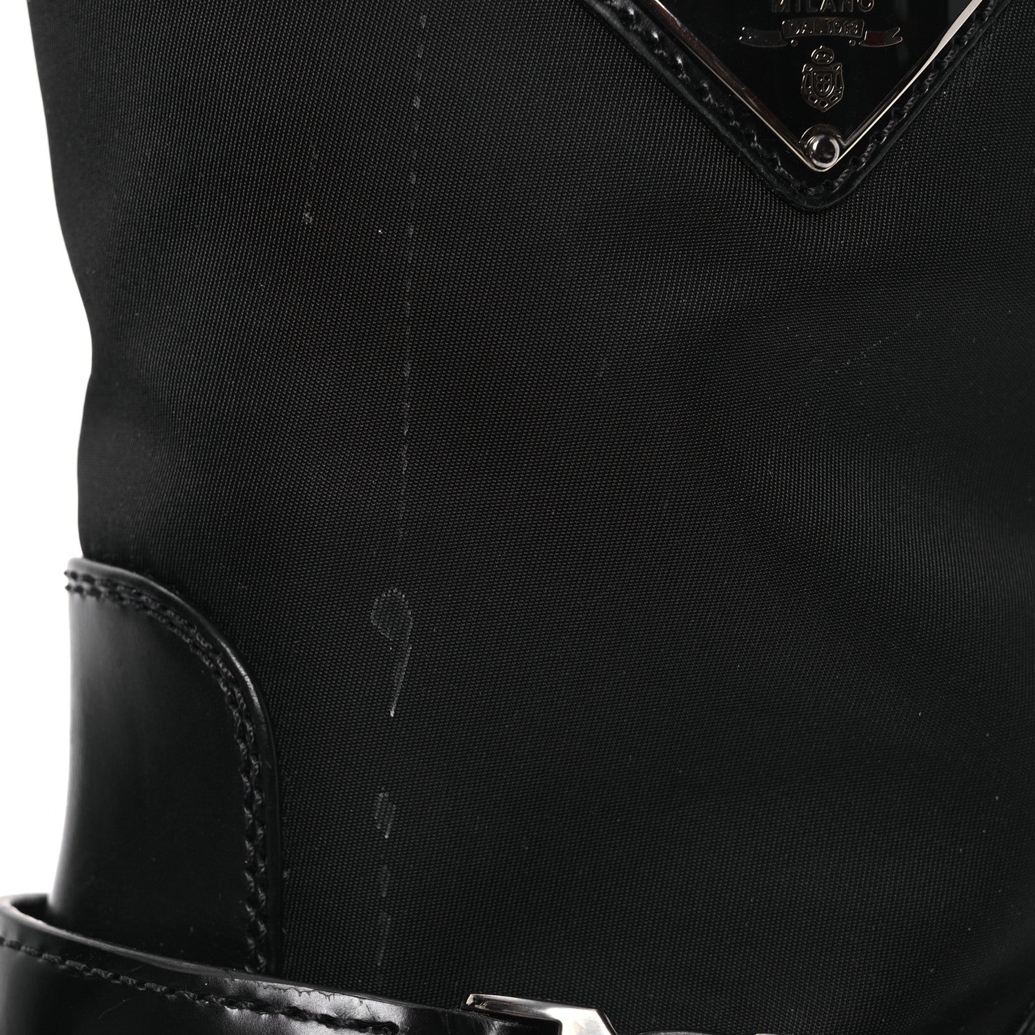 Prada Spazzolato Re-Nylon Metal Triangle Logo Buckled 50mm Biker Boots 37.5 Black 10 of 15