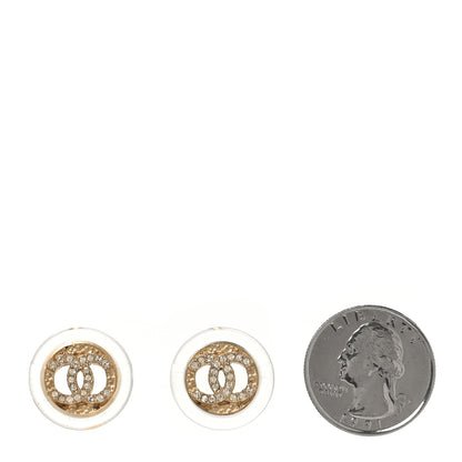 Chanel Resin Crystal CC Button Earrings Gold 3 of 8