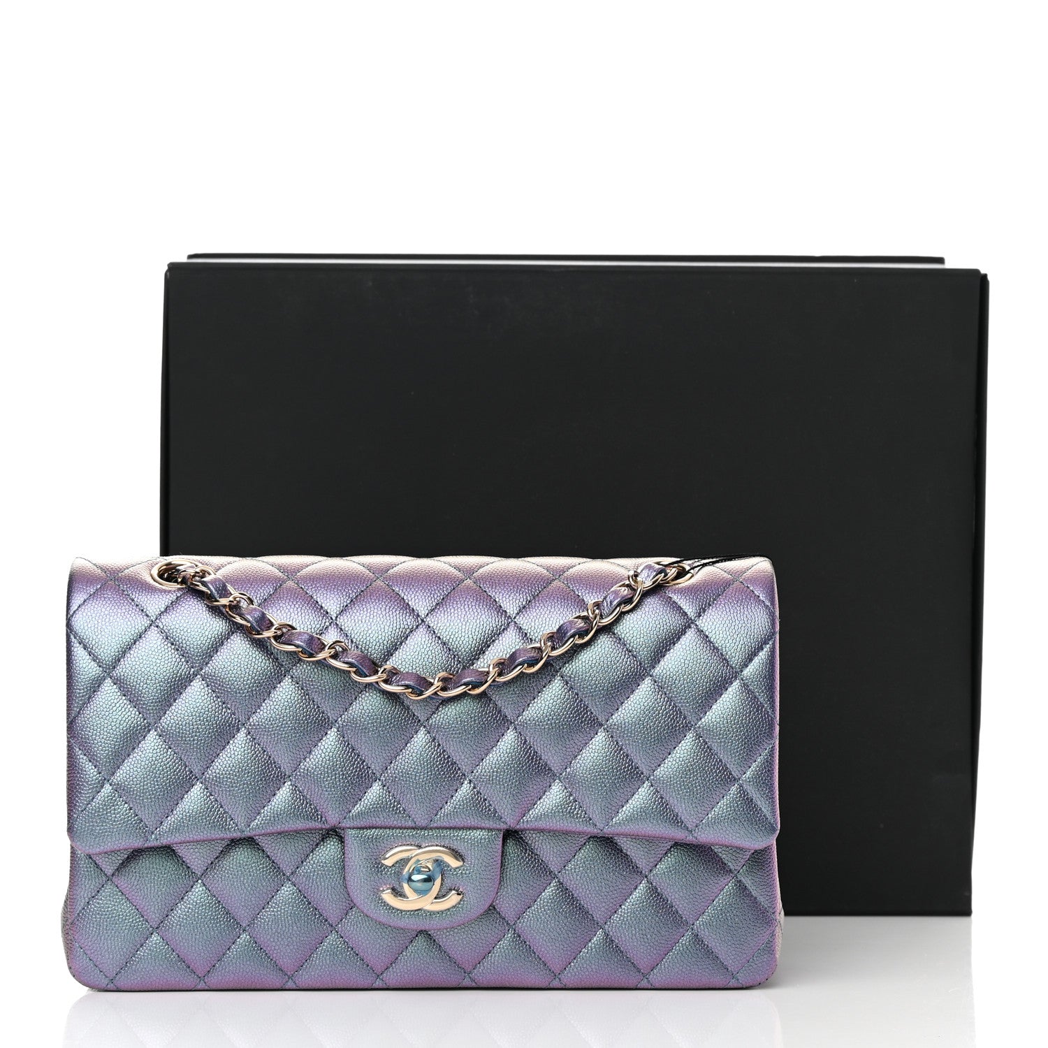 Chanel Iridescent Caviar Quilted Medium Double Flap Dark Blue 13 of 13
