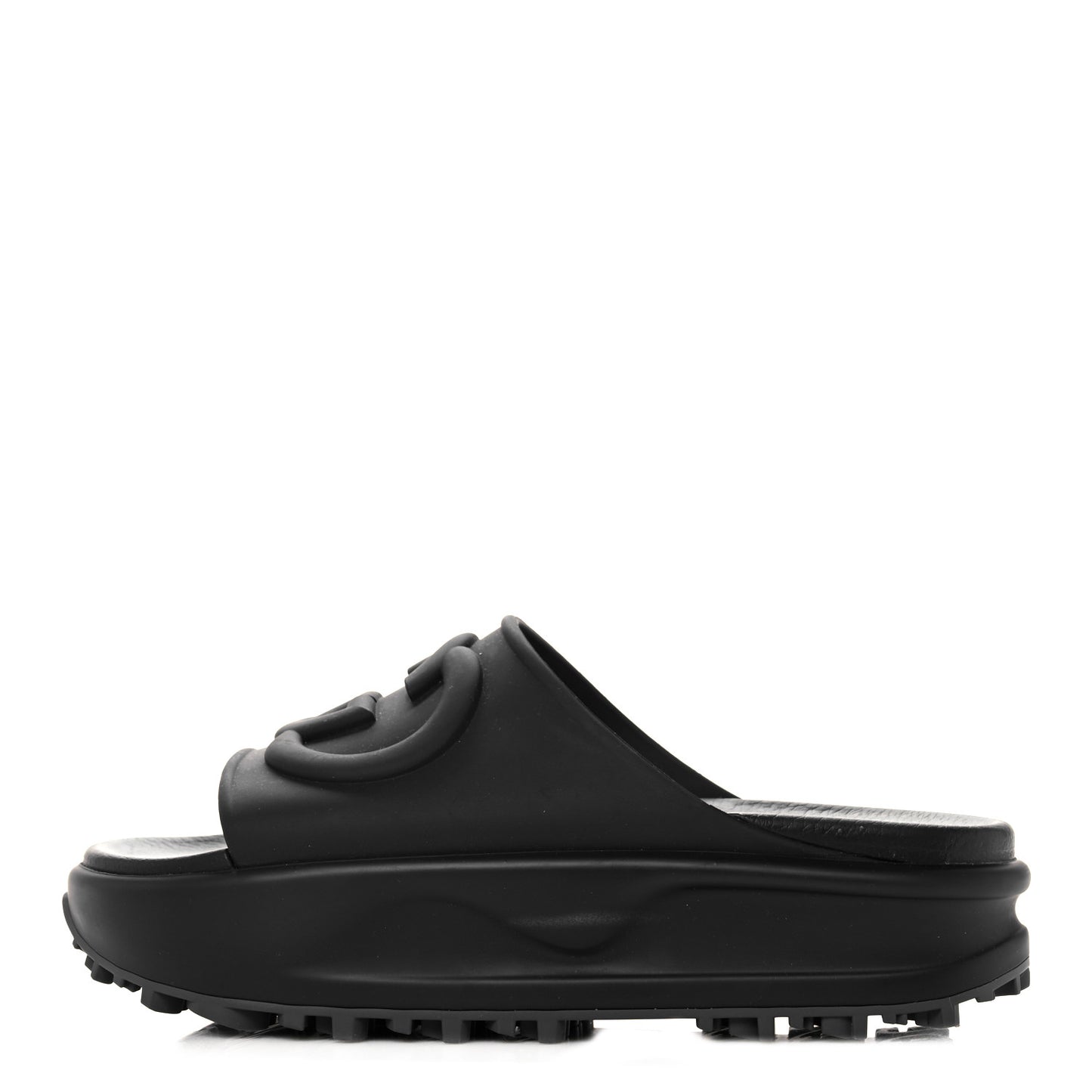 Soft Rubber Womens Interlocking G Platform 42mm Slide Sandals 39 Black
