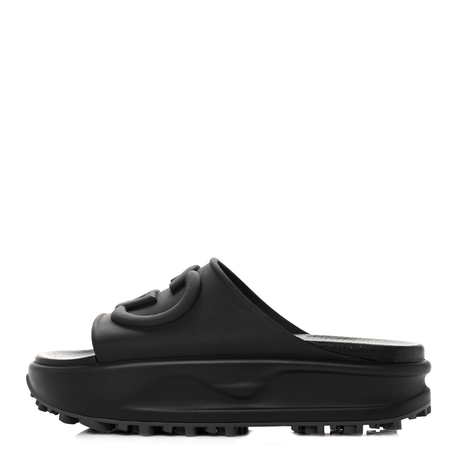 Gucci Soft Rubber Womens Interlocking G Platform 42mm Slide Sandals 39 Black 1 of 12