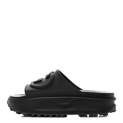 Gucci Soft Rubber Womens Interlocking G Platform 42mm Slide Sandals 39 Black 1 of 12