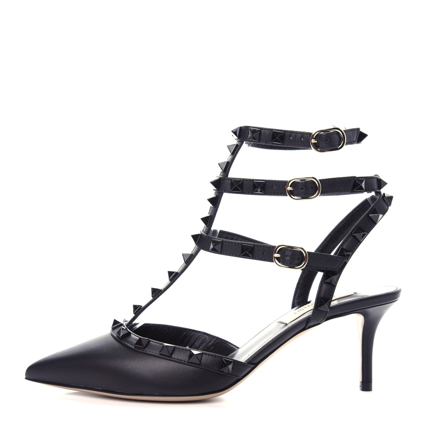 Nappa Rockstud Ankle Strap Low Heel Pumps 36.5 Black