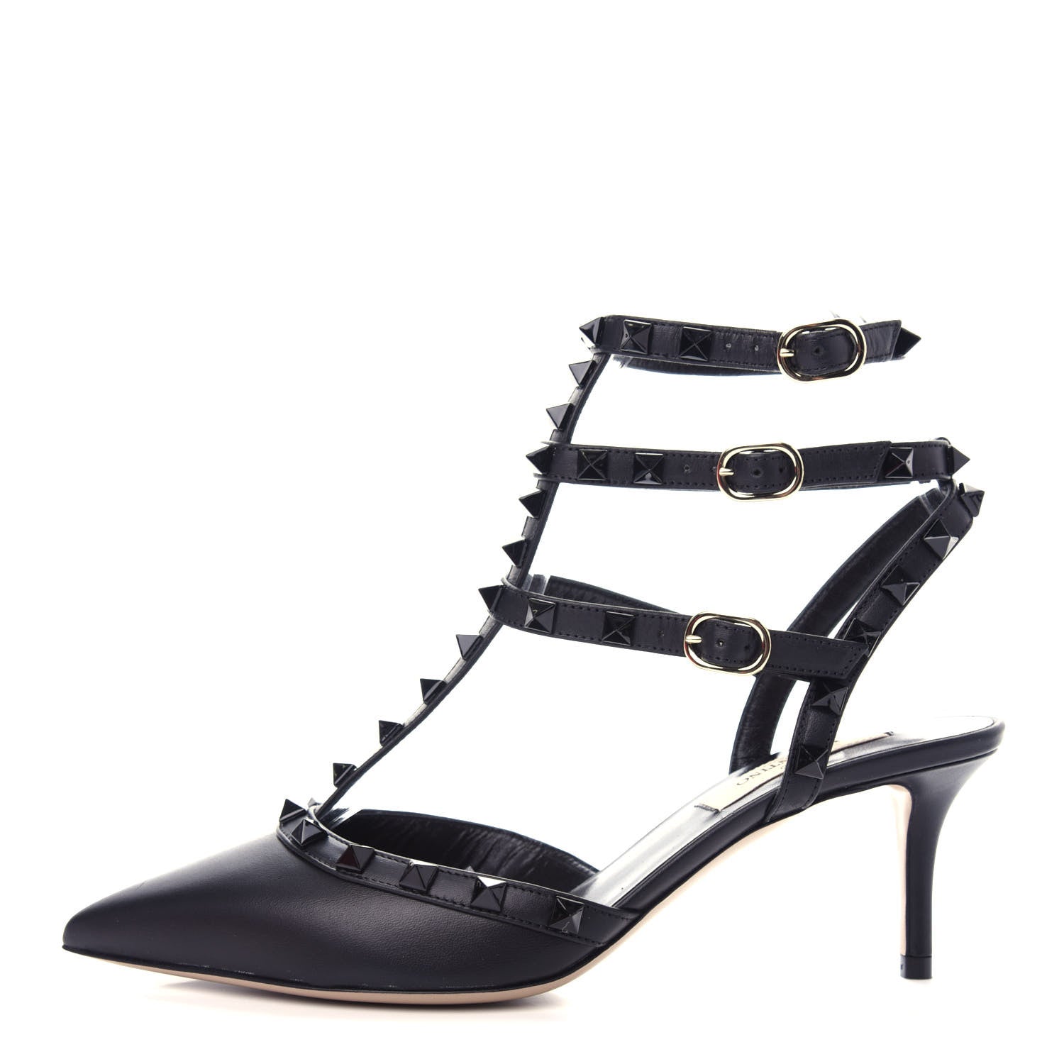Valentino Garavani Nappa Rockstud Ankle Strap Low Heel Pumps 36.5 Black 1 of 13