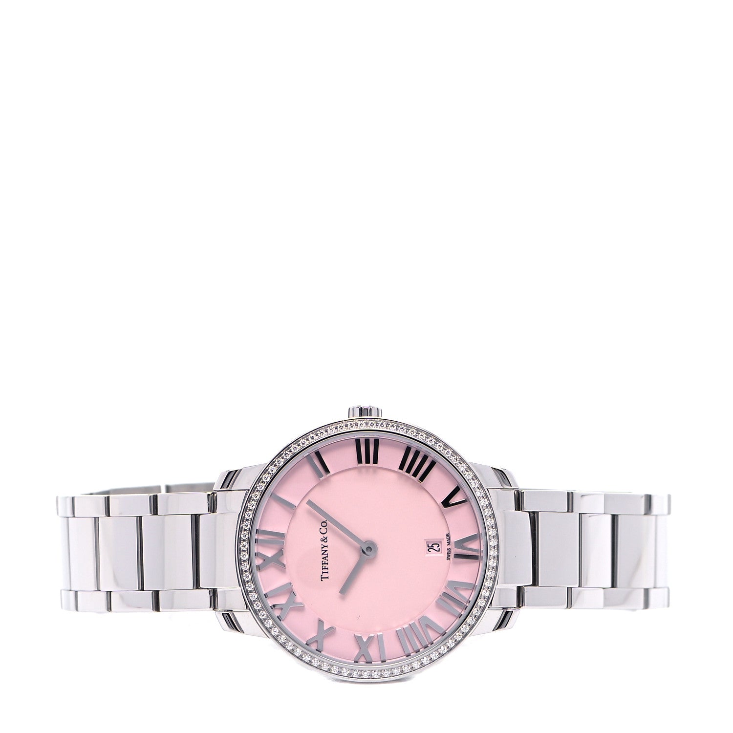 Tiffany Stainless Steel Diamond Bezel 31mm Atlas 2-Hand Quartz Watch Pink 2 of 7