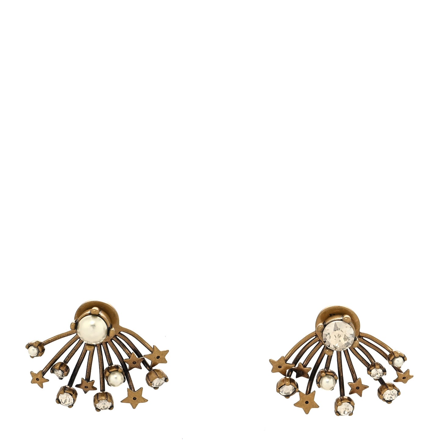 Crystal Pearl Star Earrings Aged Gold
