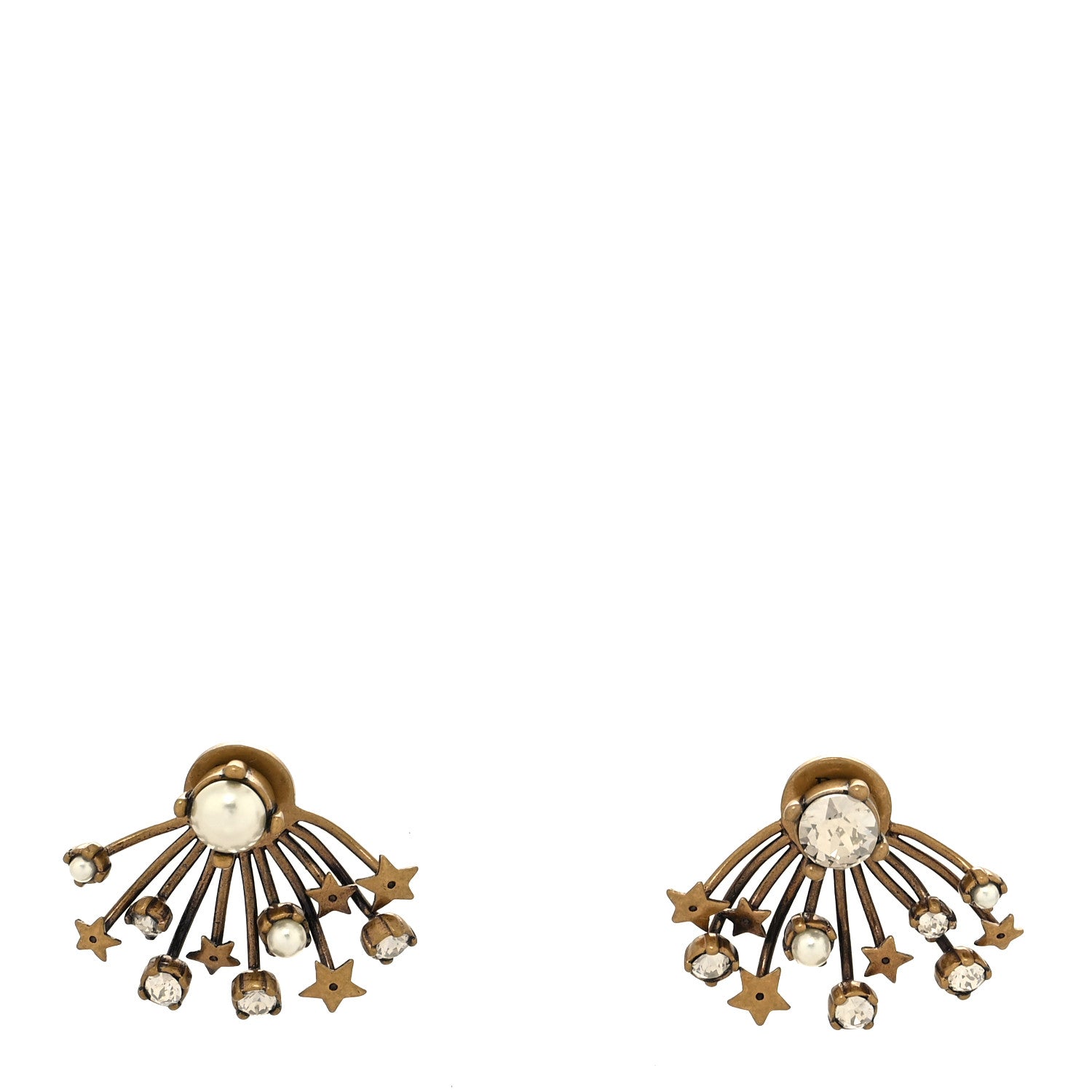 Christian Dior Crystal Pearl Star Earrings Aged Gold 1 of 4
