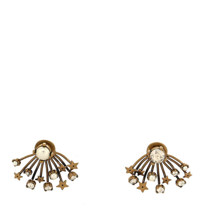 Christian Dior Crystal Pearl Star Earrings Aged Gold 1 of 4