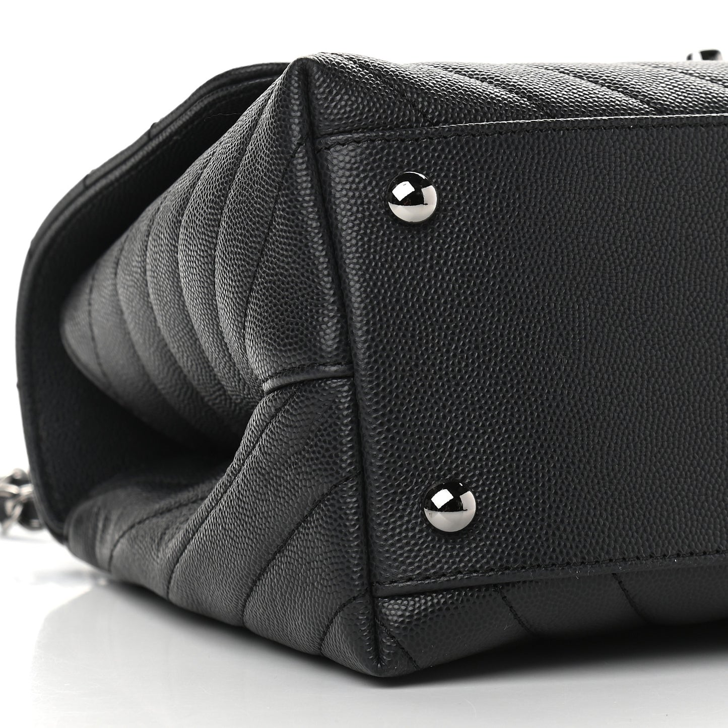 Caviar Chevron Quilted Small Coco Handle Flap Dark Grey