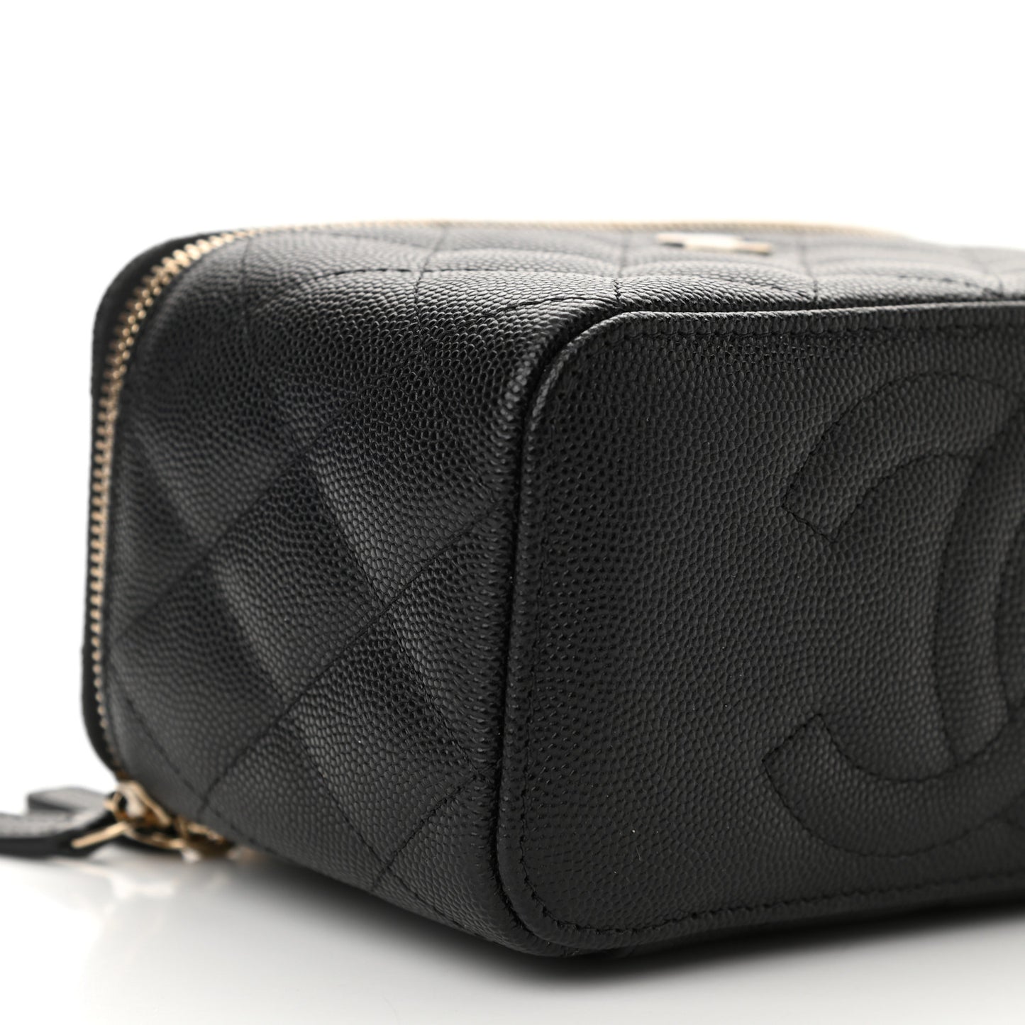 Caviar Quilted Small Vanity Case With Chain Black