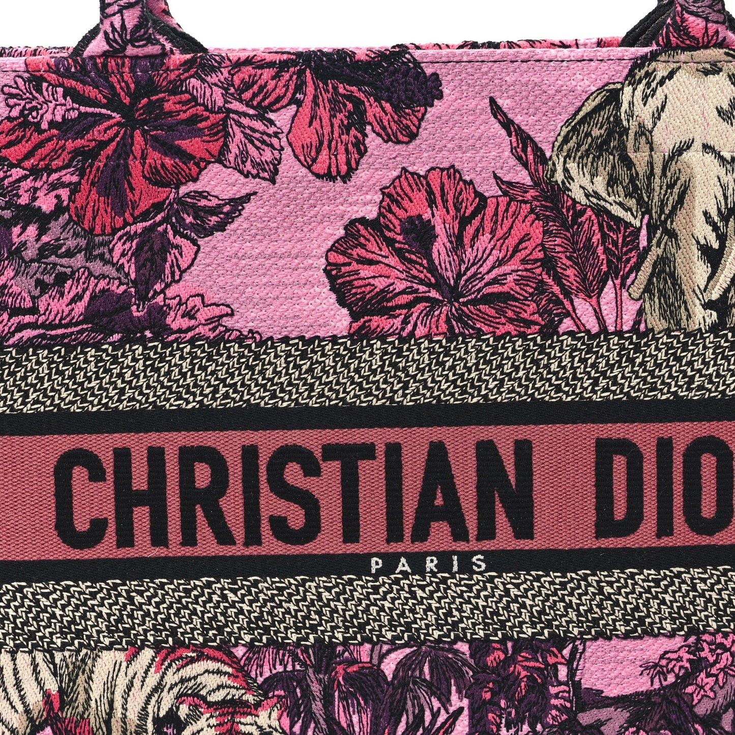Canvas Embroidered Medium Toile de Jouy Voyage Book Tote Fuchsia Multicolor