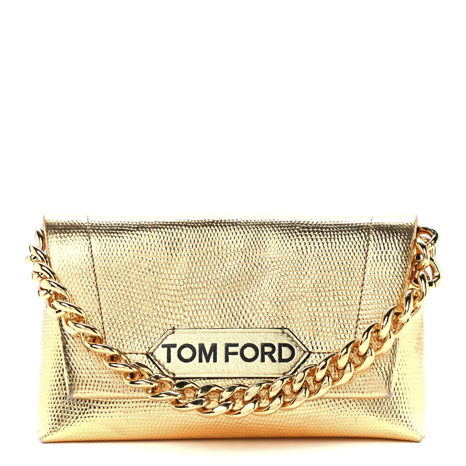 Tom Ford Lizard Embossed Metallic Mini Label Shoulder Bag Gold 1 of 10