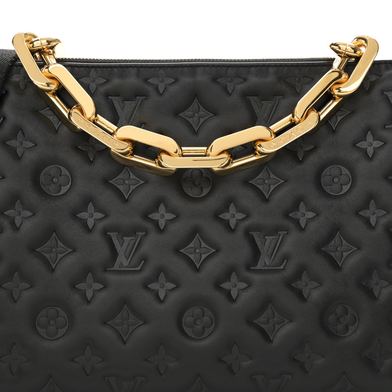 Louis Vuitton Lambskin Embossed Monogram Coussin MM Black 9 of 12