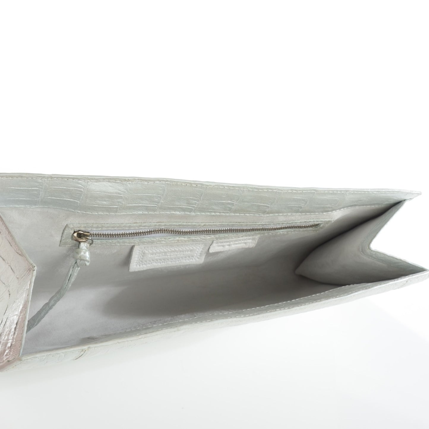Metallic Crocodile Frame Clutch Silver