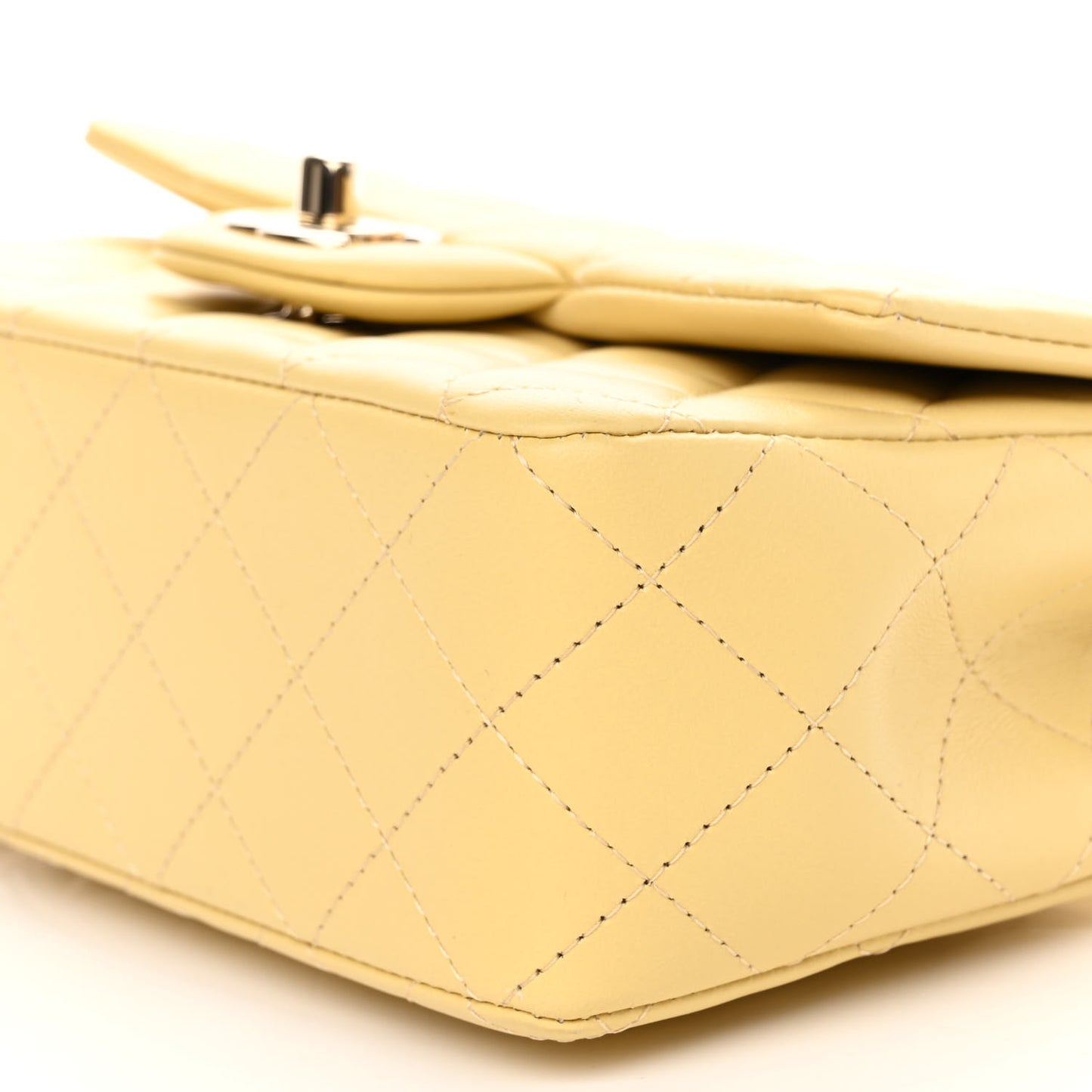 Lambskin Quilted Mini Top Handle Rectangular Flap Yellow