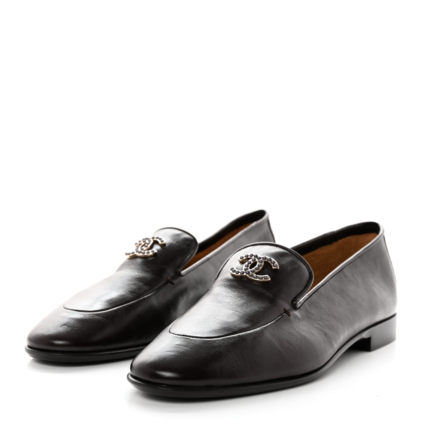 Shiny Calfskin CC Loafers 40 Dark Brown