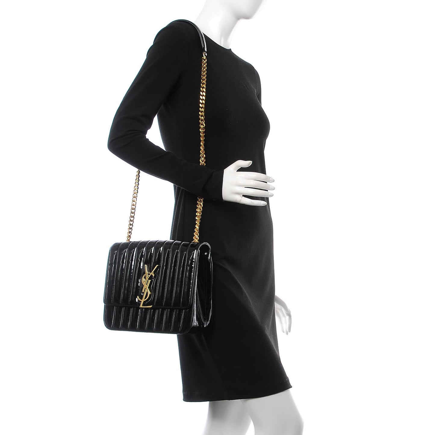 Patent Matelasse Monogram Large Vicky Chain Bag Black