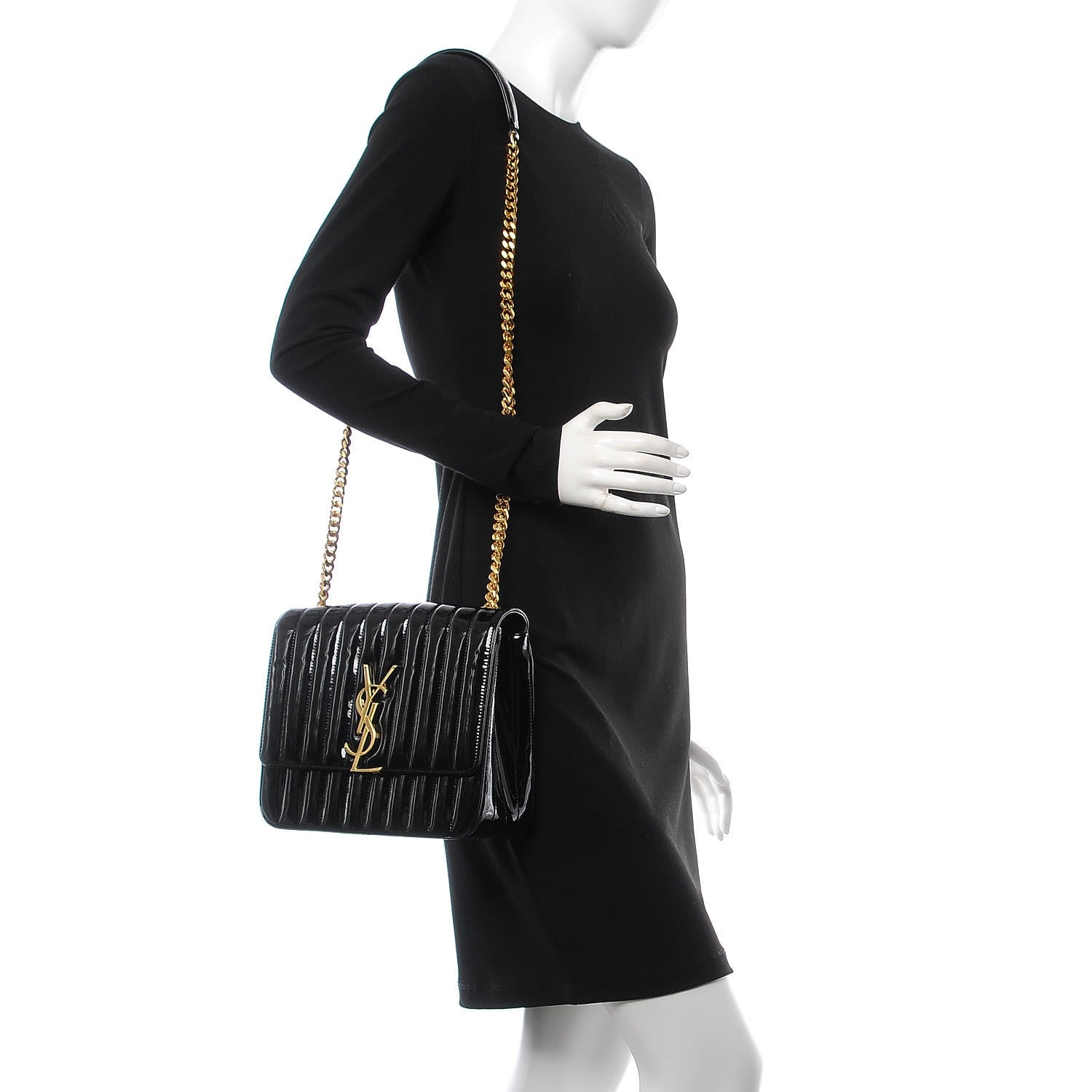 Saint Laurent Patent Matelasse Monogram Large Vicky Chain Bag Black 2 of 11