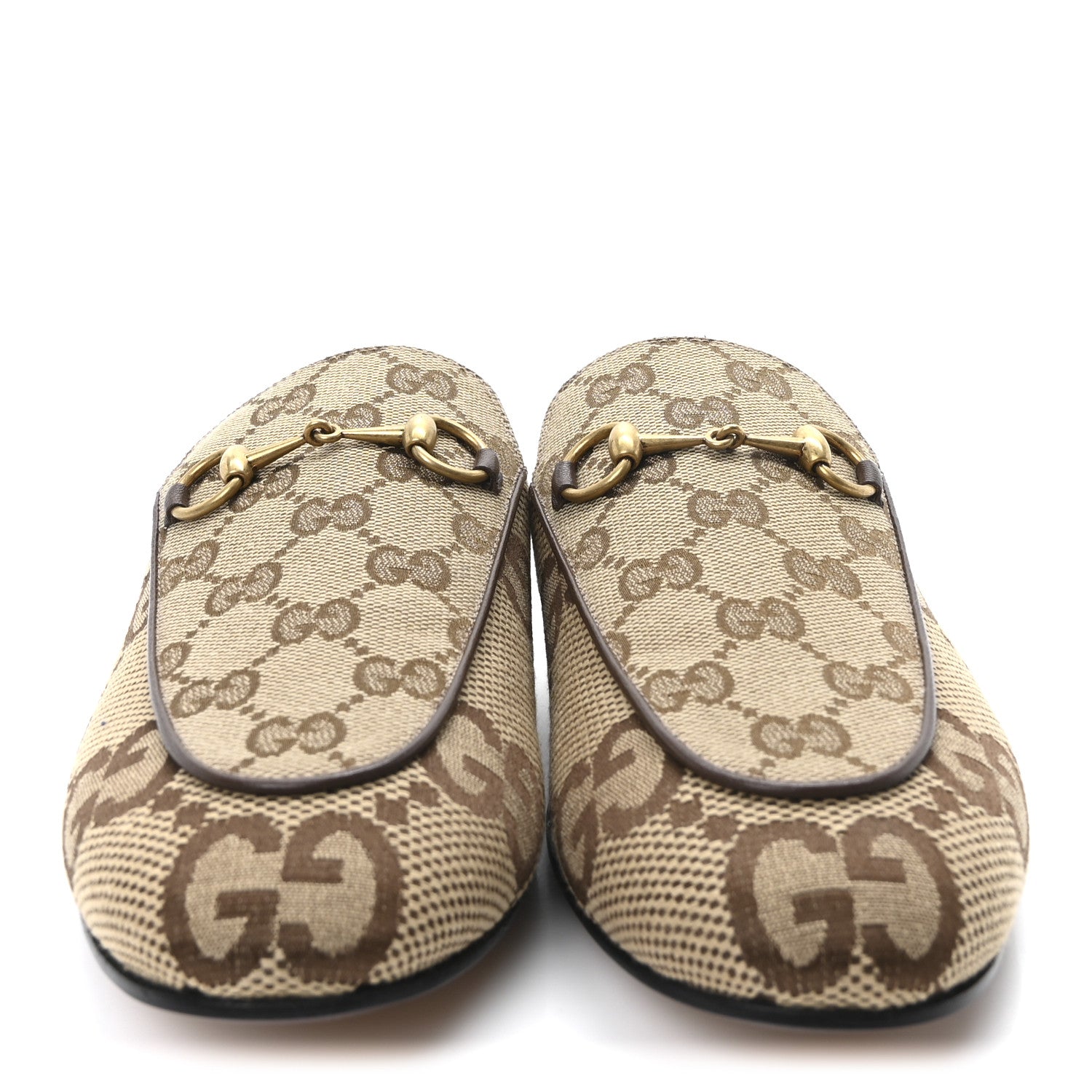 Gucci Monogram Jumbo GG Malaga Kid Womens Princetown Slippers 38.5 Camel Ebony New Acero Beige 3 of 10