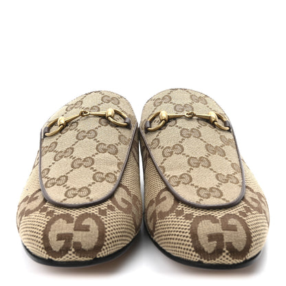 Gucci Monogram Jumbo GG Malaga Kid Womens Princetown Slippers 38.5 Camel Ebony New Acero Beige 3 of 10