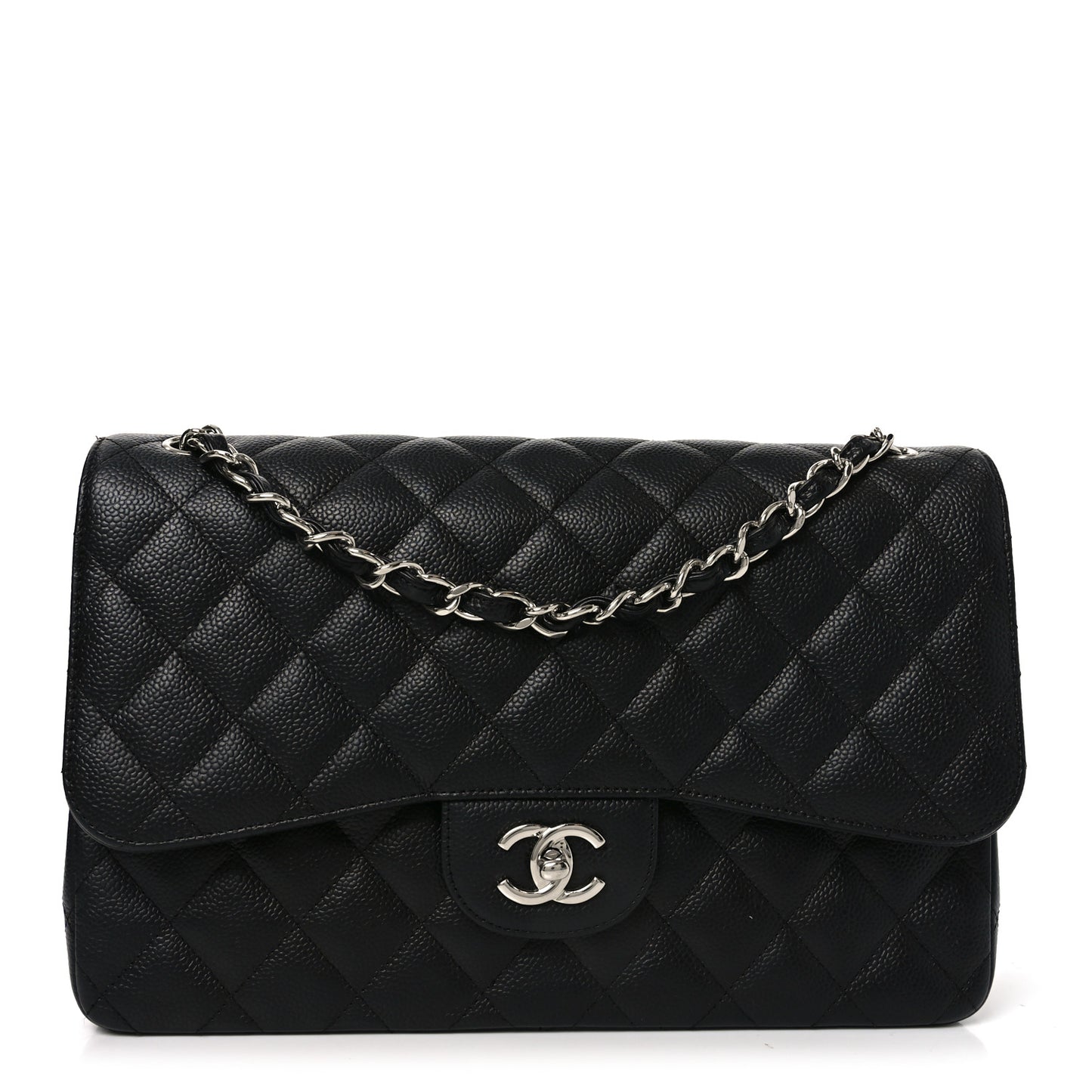 Caviar Quilted Jumbo Double Flap Black