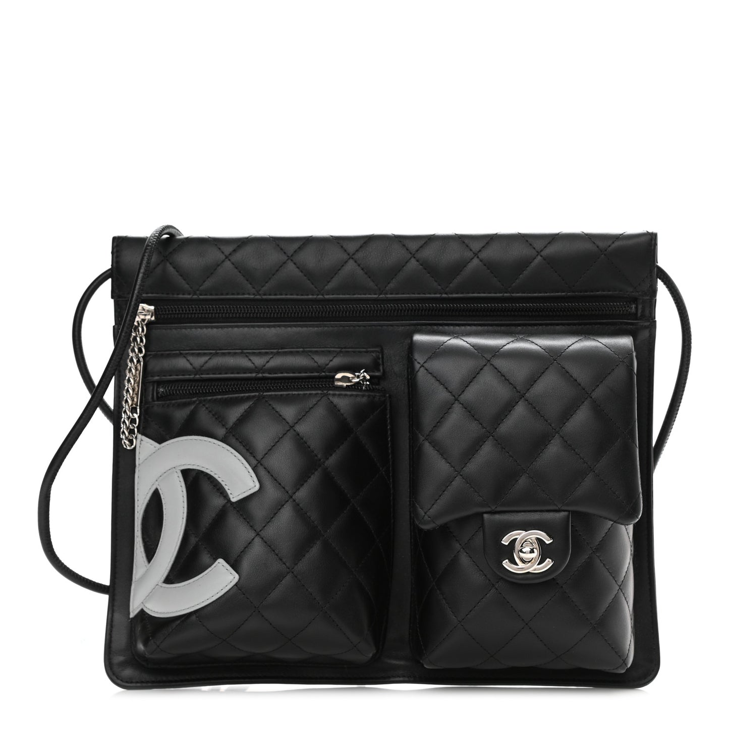 Calfskin Quilted Cambon Multipocket Shoulder Bag Black