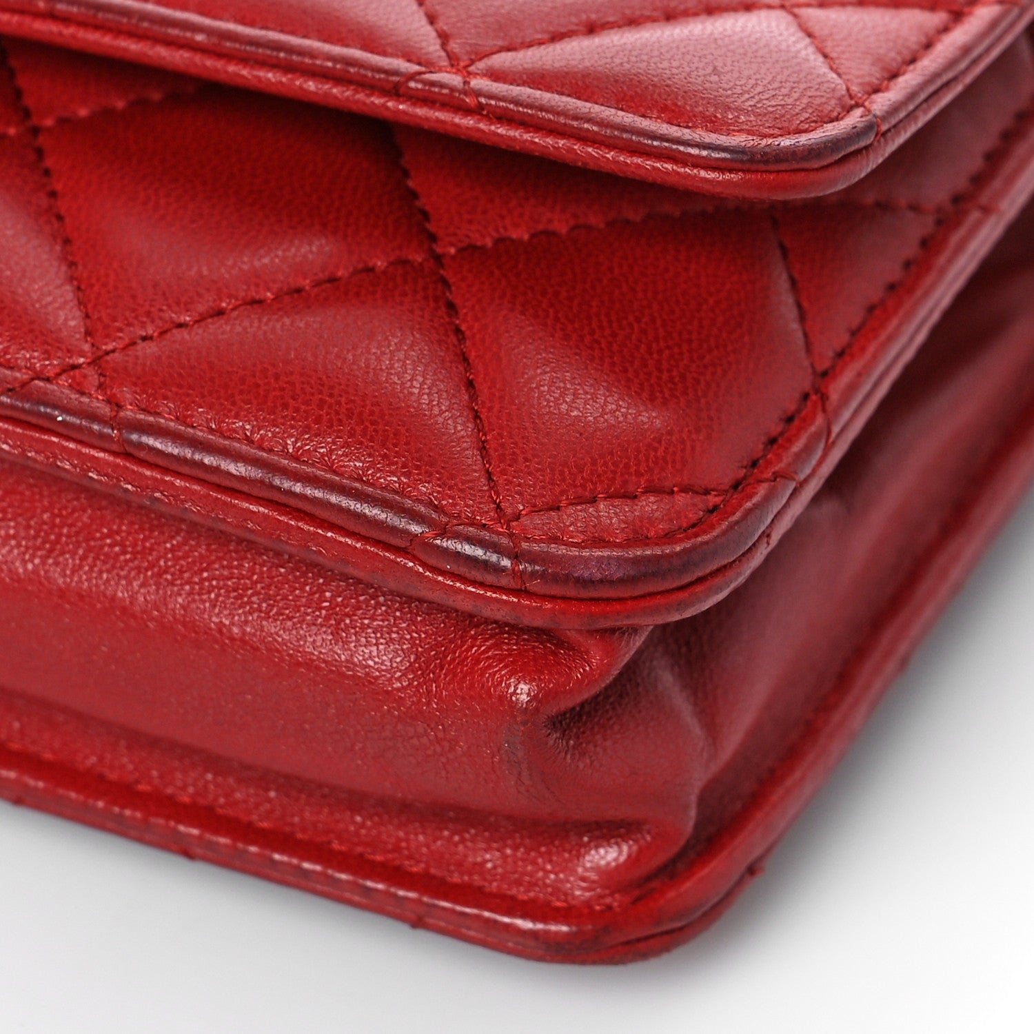 Chanel Lambskin Quilted Wallet On Chain WOC Red 10 of 12