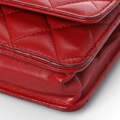 Chanel Lambskin Quilted Wallet On Chain WOC Red 10 of 12