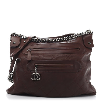 Chanel Calfskin Stitched Double Zip Hobo Brown 1 of 11