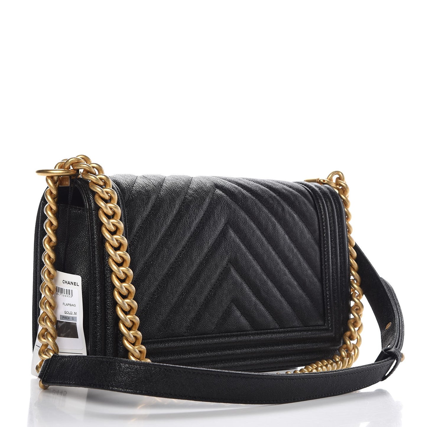 Caviar Chevron Quilted Medium Boy Flap Black