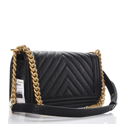 Chanel Caviar Chevron Quilted Medium Boy Flap Black 3 of 9