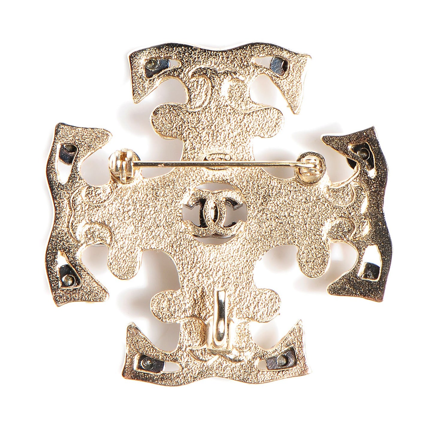 Crystal CC Maltese Cross Brooch Multicolor Gold
