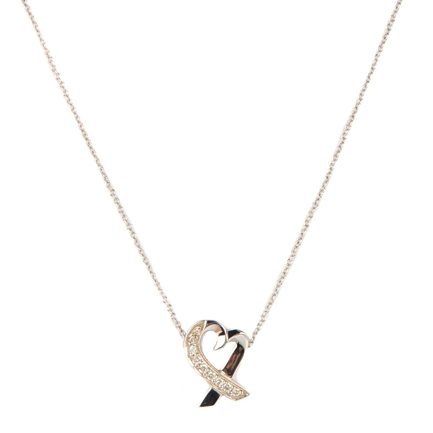 18K White Gold Diamond Small Paloma Picasso Loving Heart Necklace