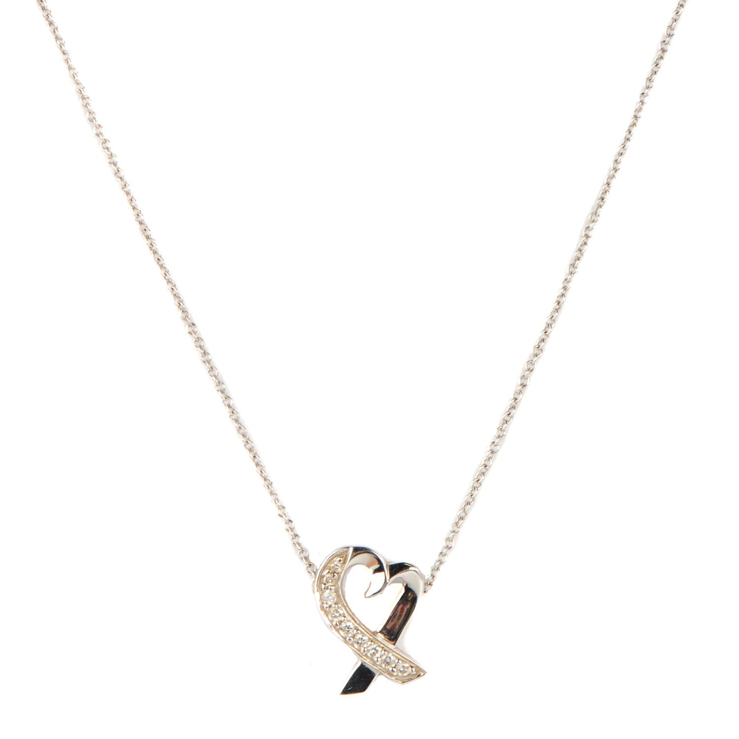Tiffany 18K White Gold Diamond Small Paloma Picasso Loving Heart Necklace 1 of 6