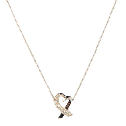 Tiffany 18K White Gold Diamond Small Paloma Picasso Loving Heart Necklace 1 of 6