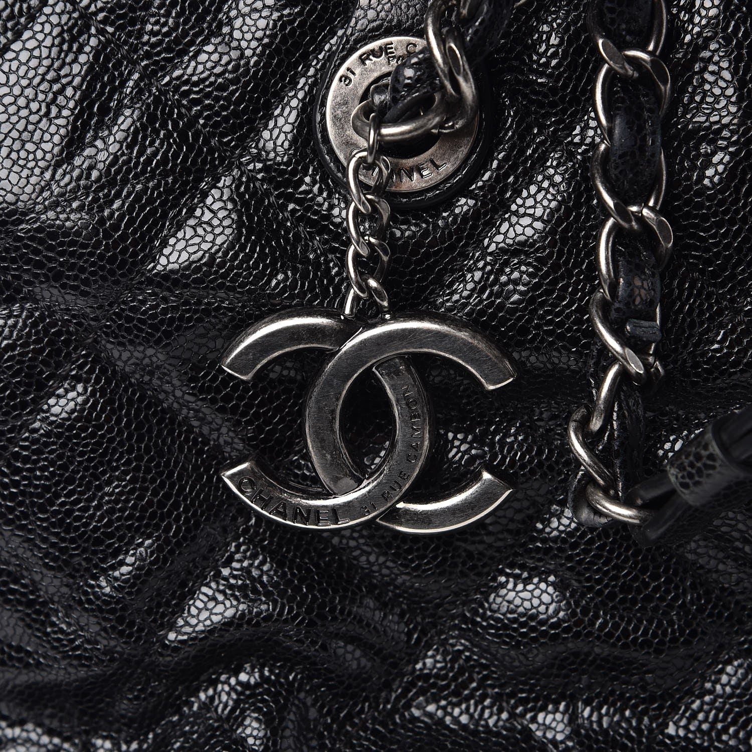 Chanel Crumpled Grained Calfskin Quilted CC Crave Tote Black 9 of 13