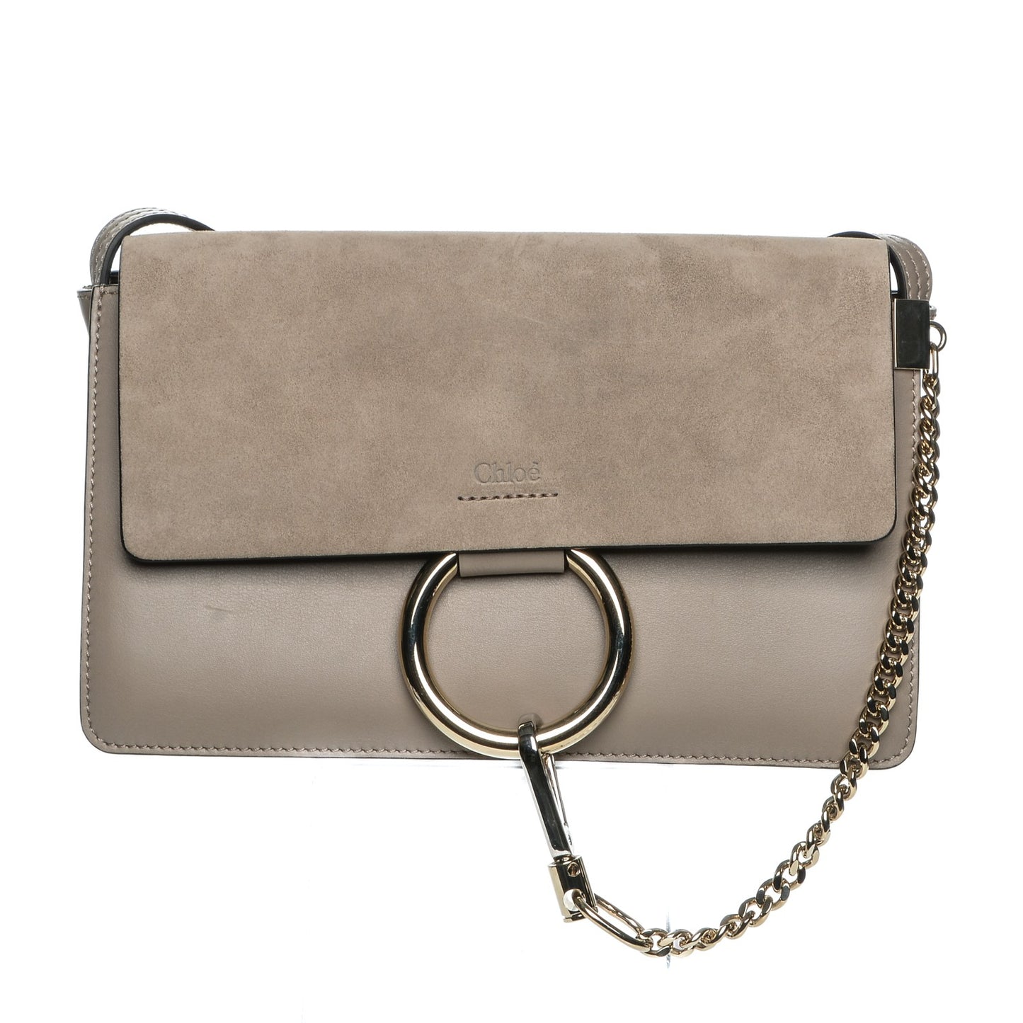 Suede Calfskin Small Faye Shoulder Bag Motty Grey