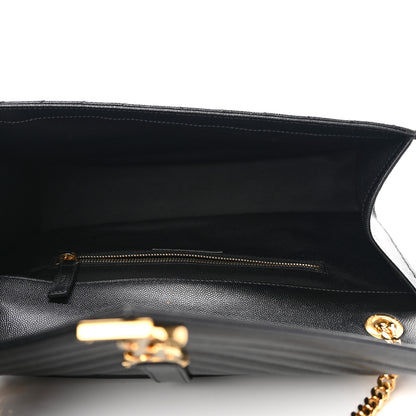 Saint Laurent Grain De Poudre Matelasse Chevron Large Monogram Satchel Black 5 of 9