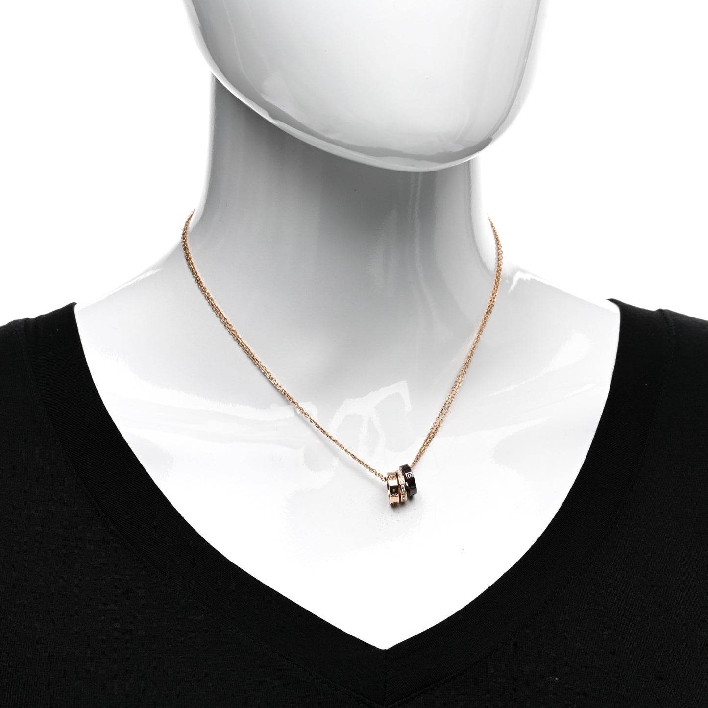 18K Pink Gold Ceramic Diamond Three Ring LOVE Pendant Necklace