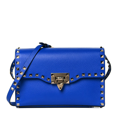 Valentino Garavani Pebbled Calfskin Medium Rockstud Flip Lock Crossbody Bag Acid Blue 2 of 14