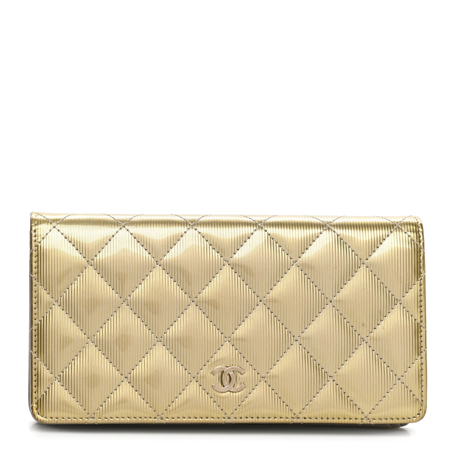 Striated Patent Yen Wallet Gold