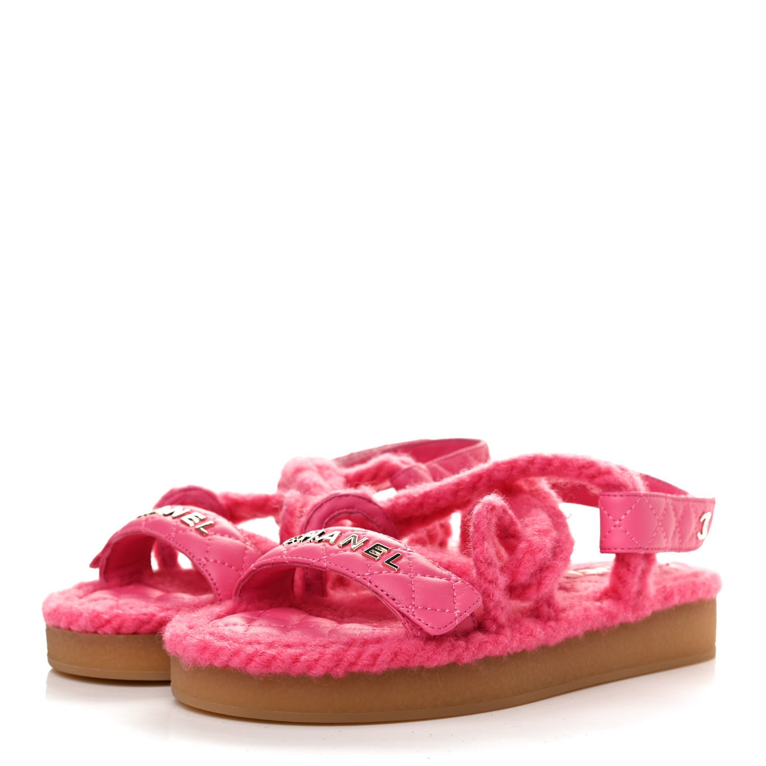 Chanel Cord Lambskin Quilted Logo Sandals 37 Pink 3 of 11