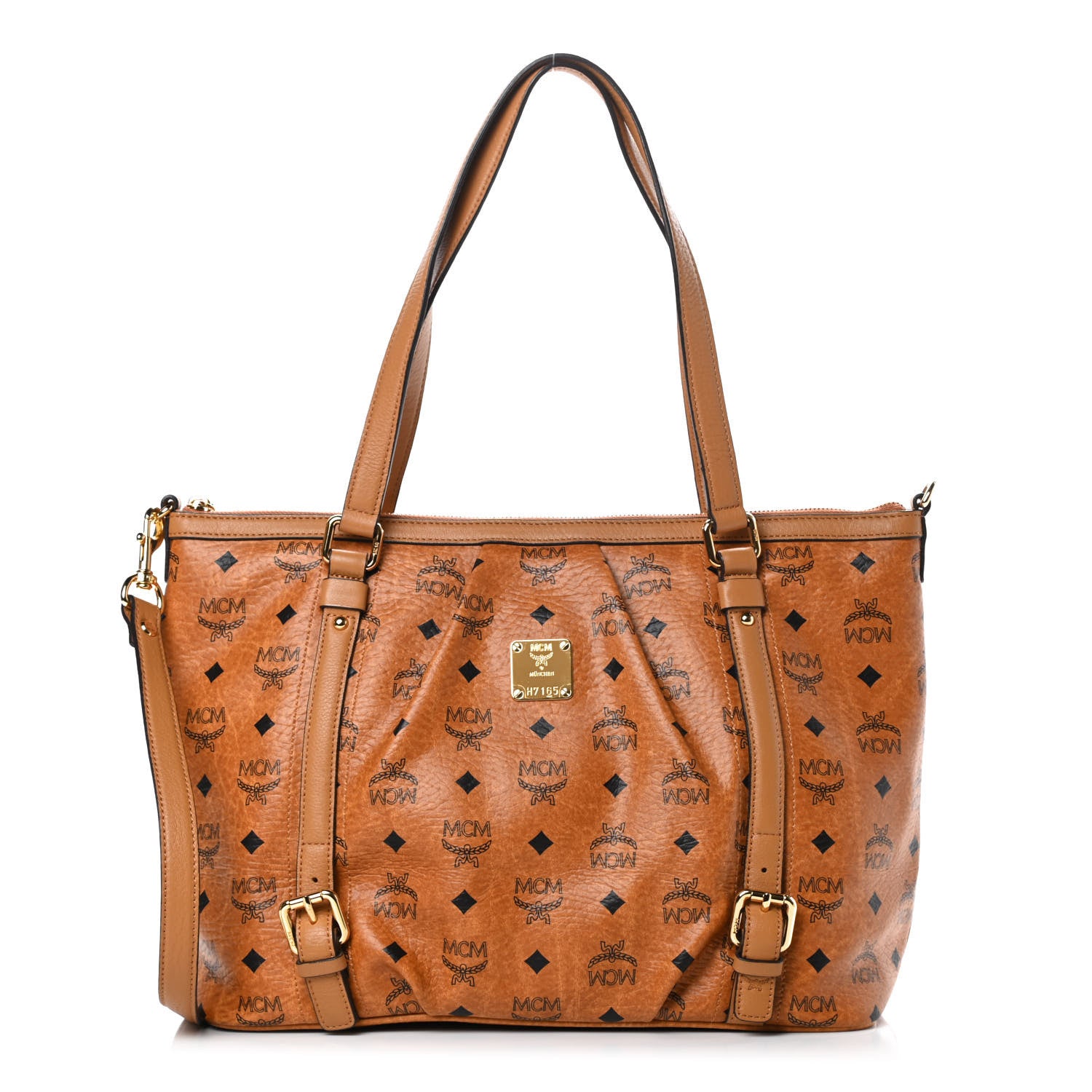 MCM Visetos Medium Essentials Shopper Tote Cognac 1 of 12