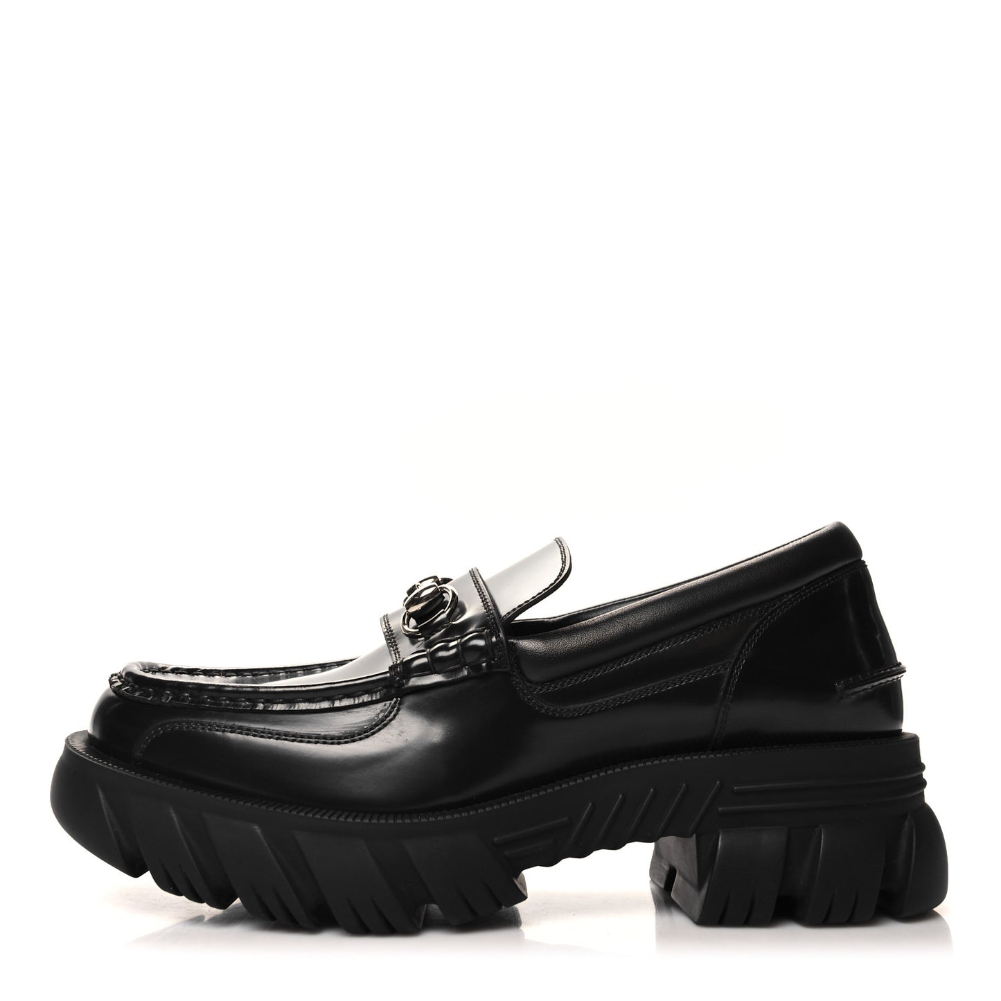 Magnum Calfskin Horsebit Mens Platform Lug Sole Loafers 8 Black
