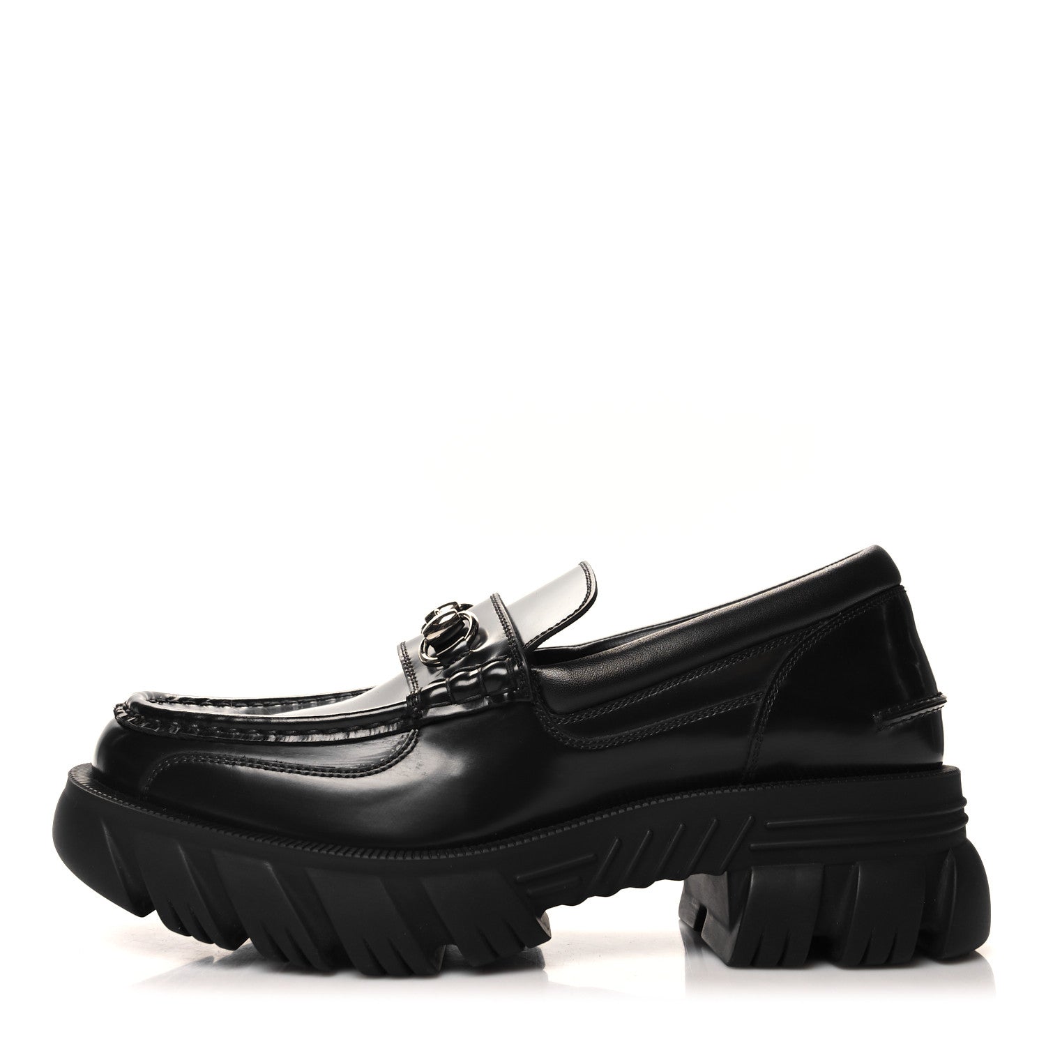 Gucci Magnum Calfskin Horsebit Mens Platform Lug Sole Loafers 8 Black 1 of 10