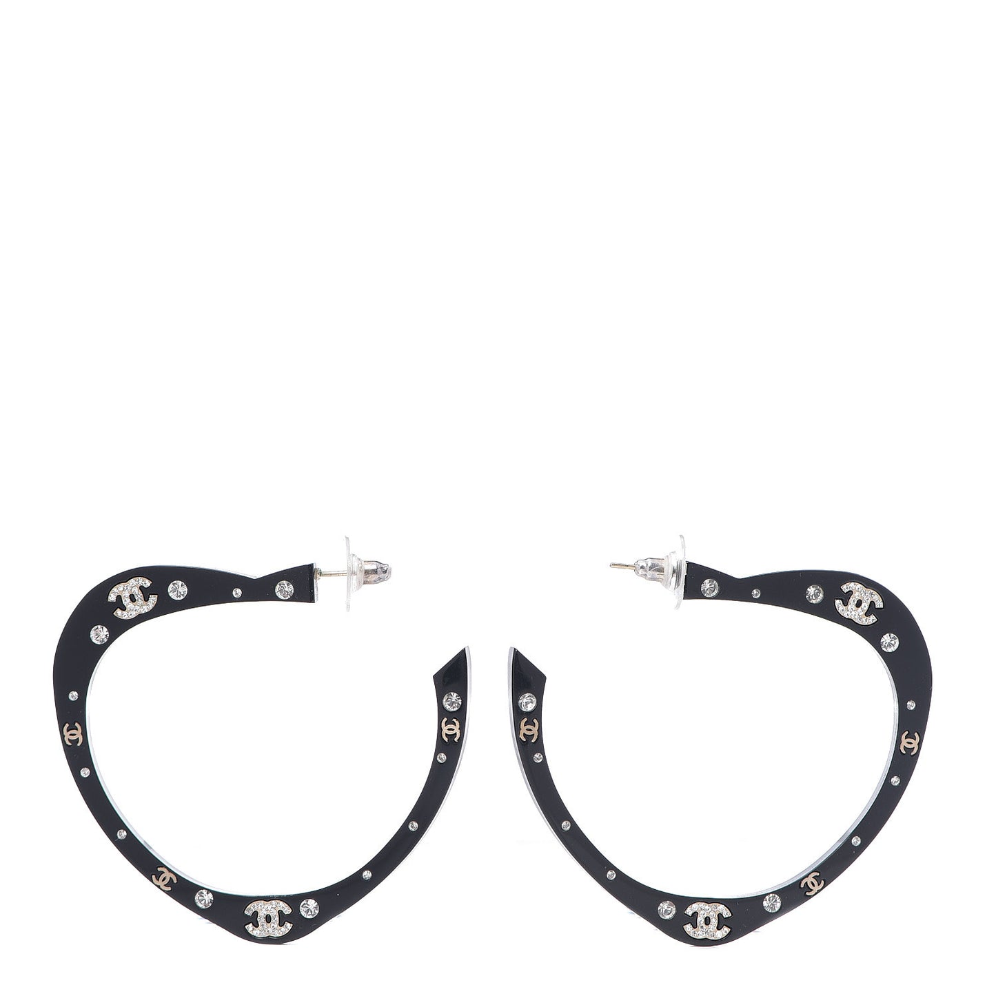 Resin CC Heart Hoop Earrings Black