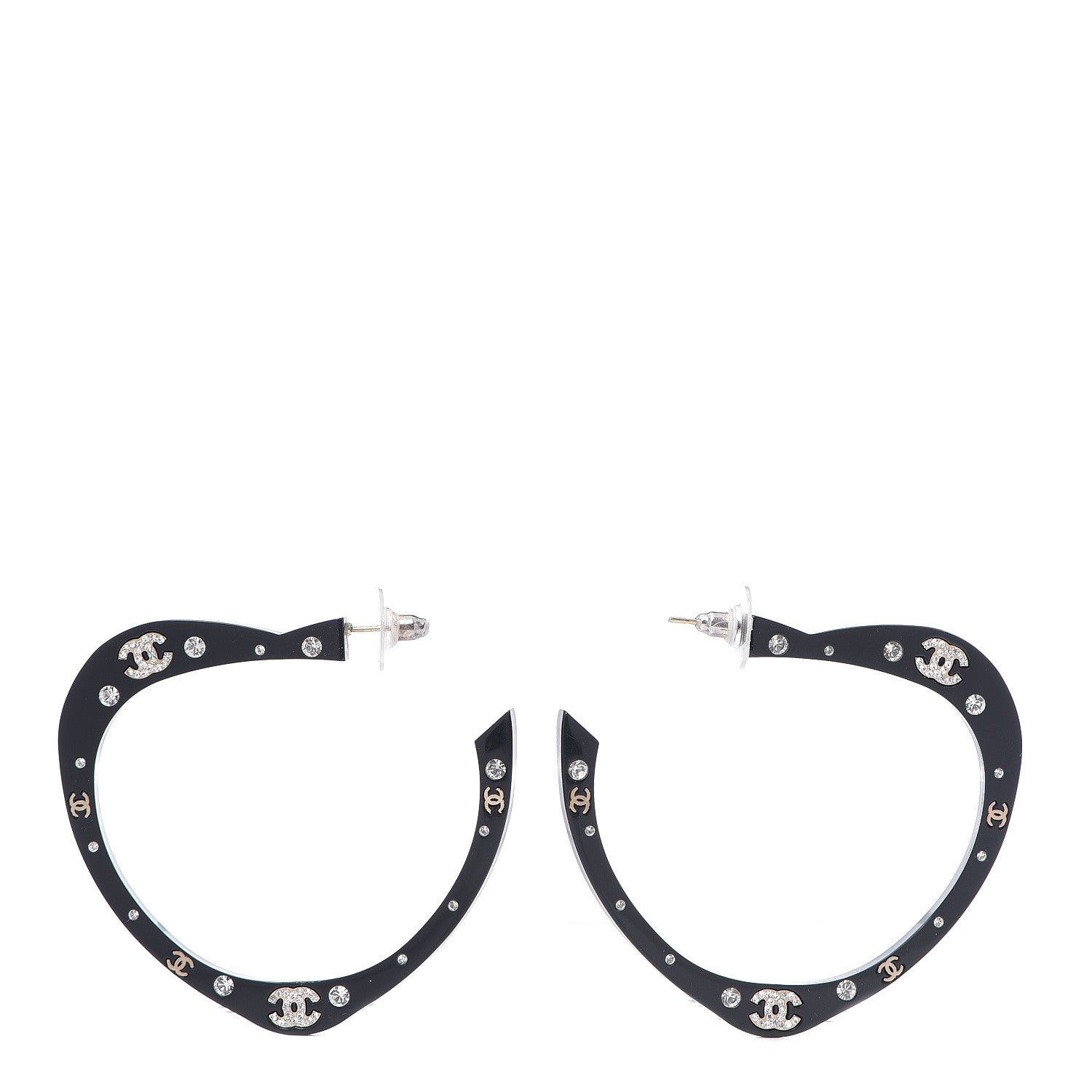 Chanel Resin CC Heart Hoop Earrings Black 1 of 3